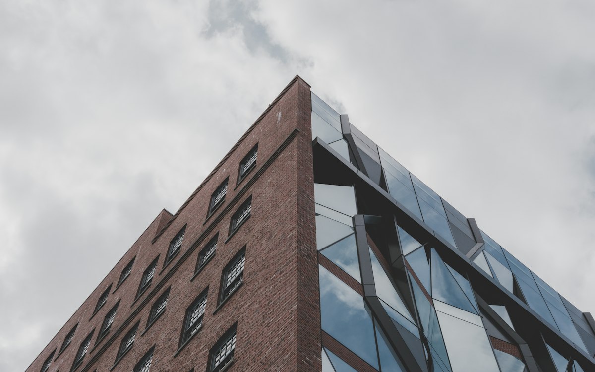 Modern commercial building with brick and glass facade