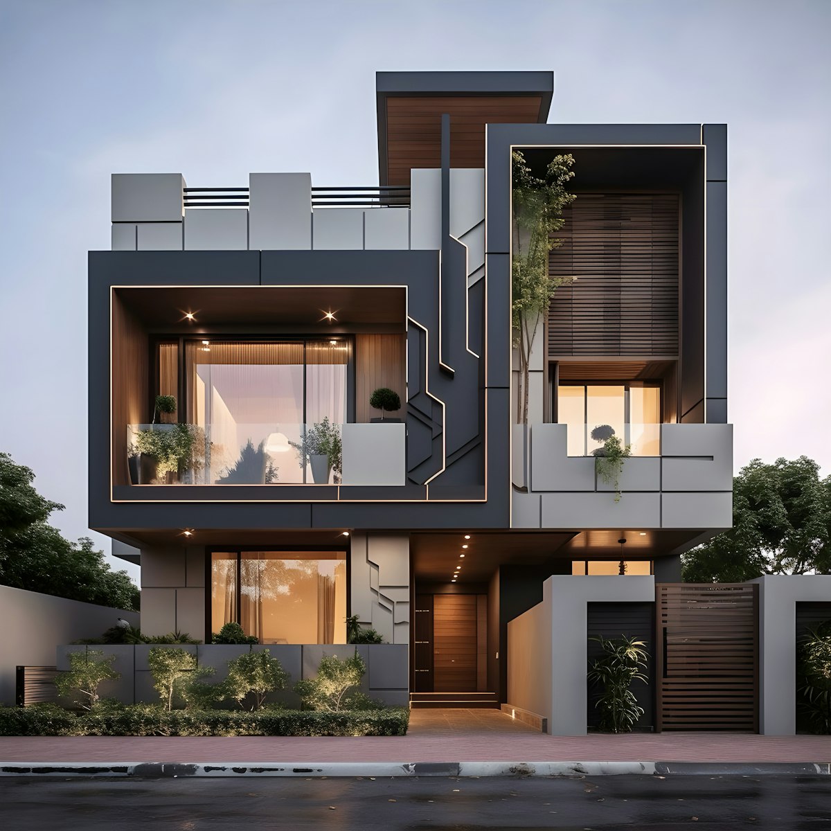 Modern residential building exterior with glass balconies